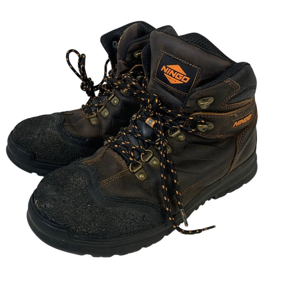 Ningo Mens Size 8.5 Brown Work Boots Lace Up Steel Toe Water Resistant Shoes