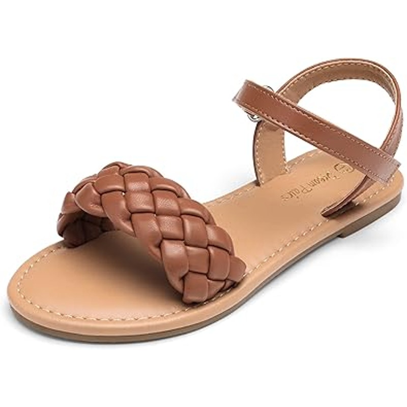 Dream Pairs Big Girls Size 2 Brown Open Toe Braided Top Ankle Strap Flat Sandals