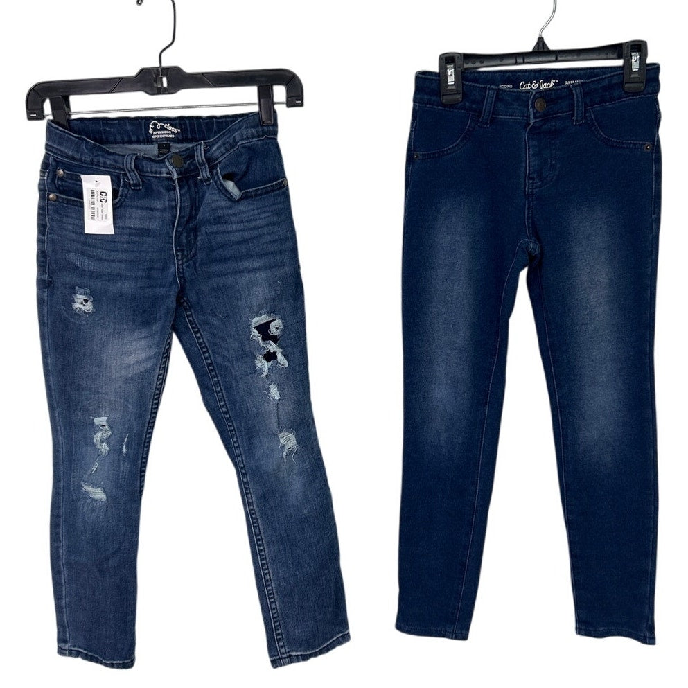 Lot of 2 Art Class Cat & Jack Girls Size 8 Adjustable Waist Denim Blue Jeans