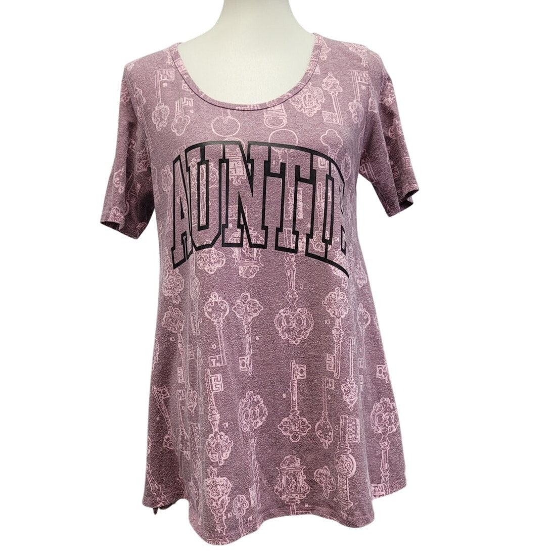 Hand Printed Upcycled Womens Small Auntie Key Floral Pattern Long Tee Shirt