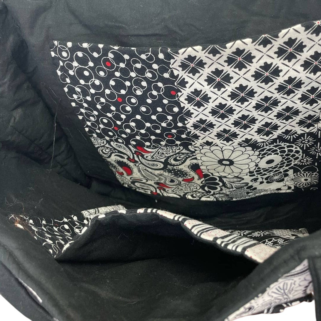 Handmade Black White Patchwork Cotton Blend Double Handle Purse Tote Bag