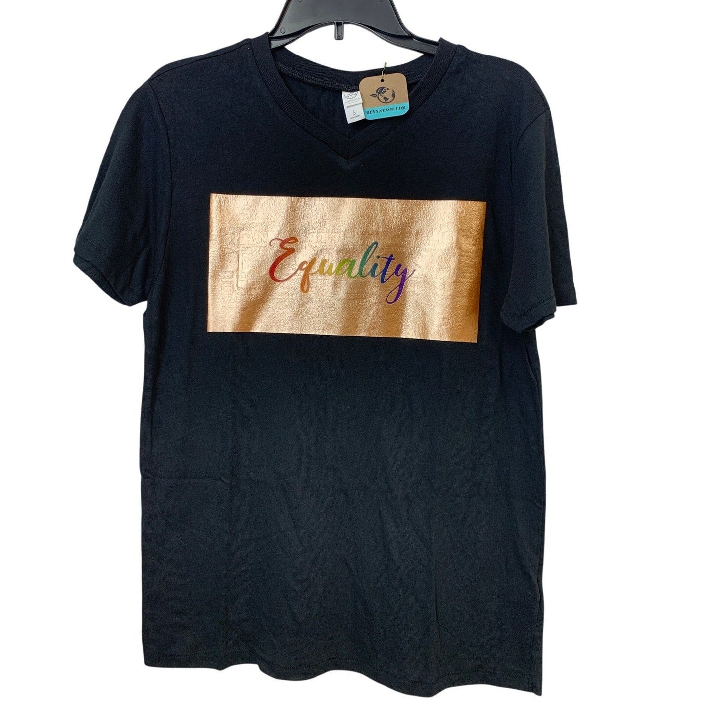 New Upcycled Hand Printed Womens Small Rainbow Equality Short Sleeve Tee Shirt
