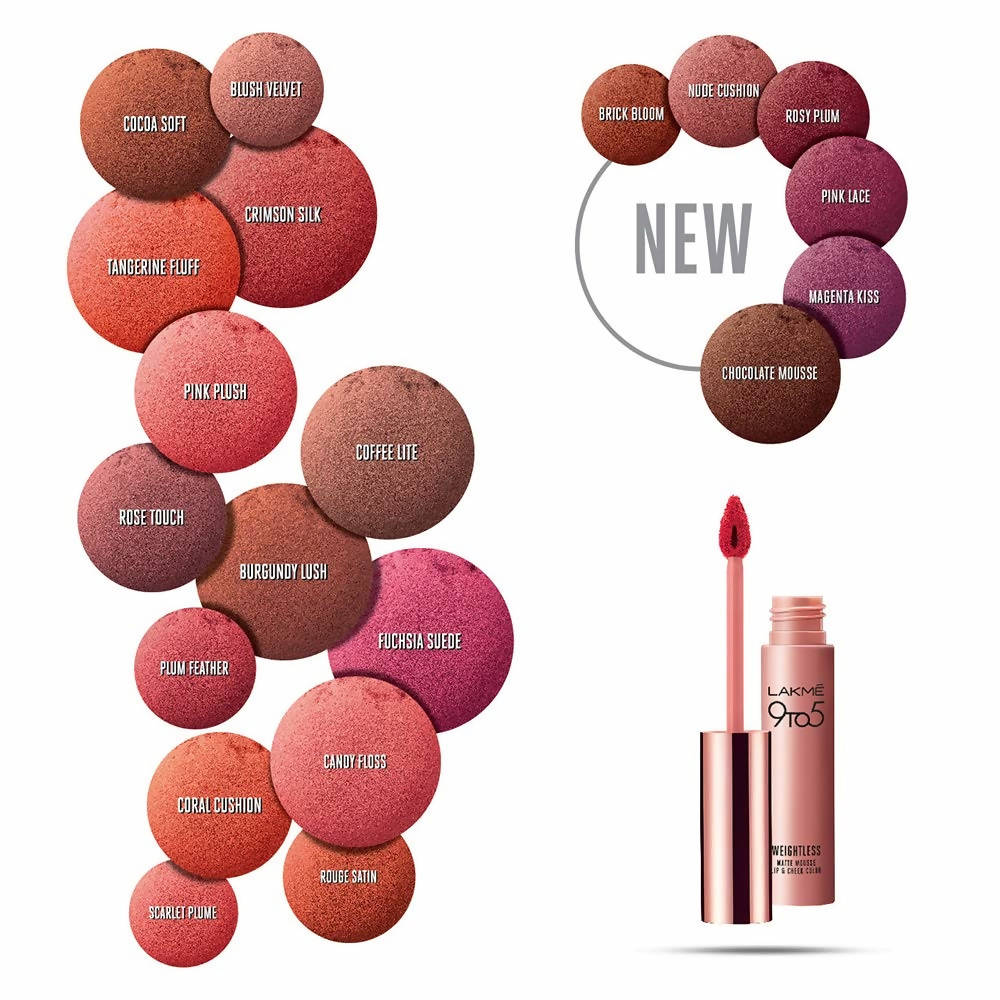 Lakme 9 To 5 Double Duty Lip & Cheek Mousse Matte Lipstick & Soft Blush, Blush Velvet