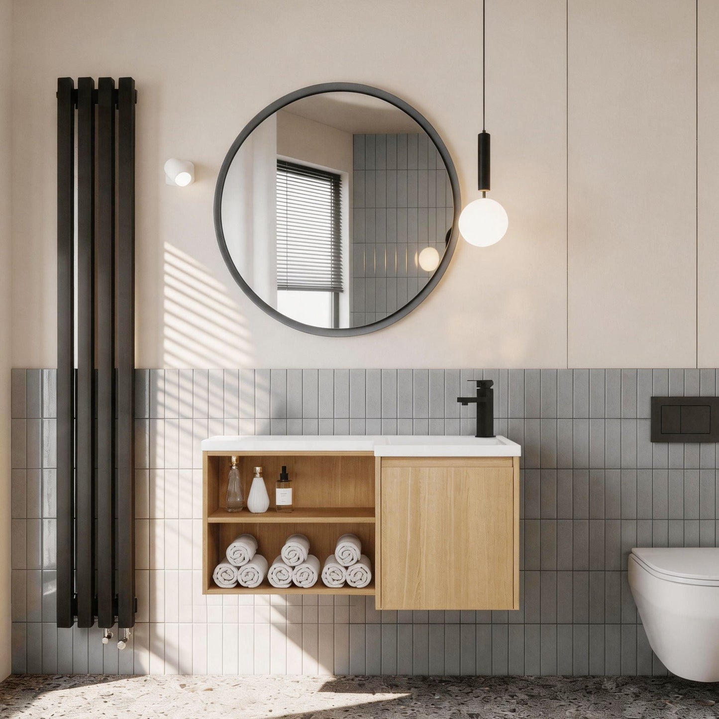 L-Shaped Wall Mounte Floating Bathroom Vanity With Integrated Sink