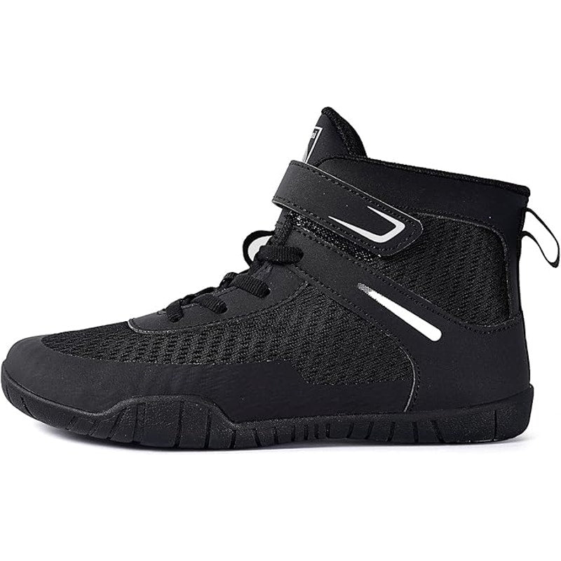 New Sisttke Boys Size 3.5 Black Mesh Lace Up Hook Loop Wrestling High Top Shoes