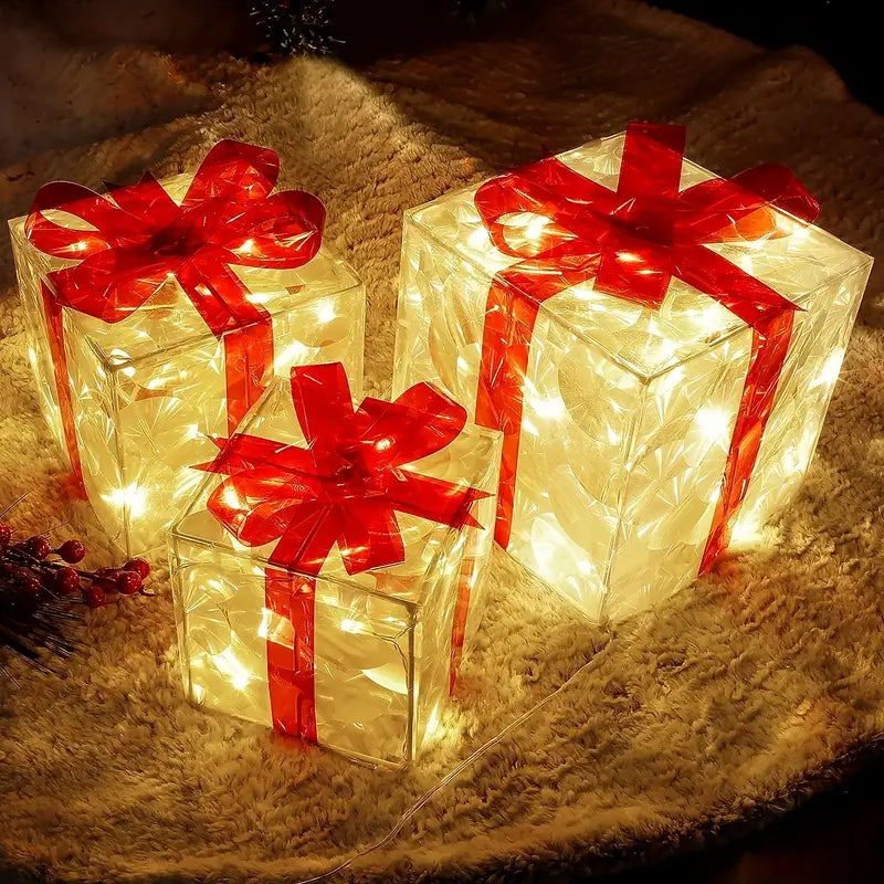 Sparkling Trio: Festive LED Christmas Gift Boxes Set-2