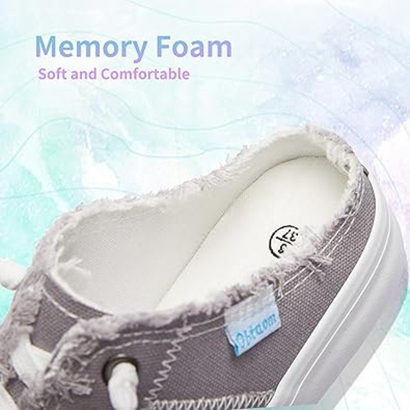 Obtaom Womens 9 Canvas Sneakers Memory Foam Backless Round Toe Slip On Shoes