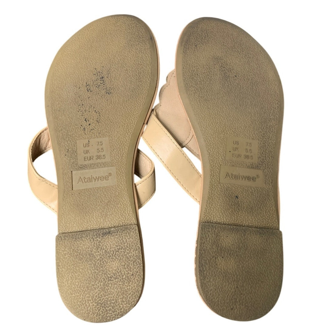 Ataiwee Womens Size 7.5 Brown Beaded Thong Flat Slide On Open Toe Sandals Shoes