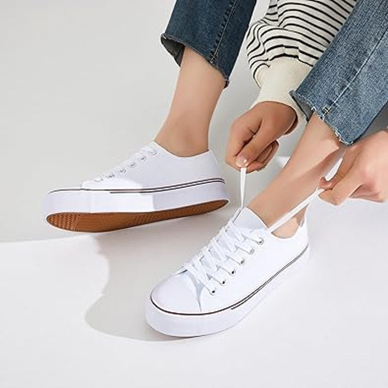 New Fracora Womens Size 11 White Canvas Lace Up Classic Sneaker Low Top Shoes