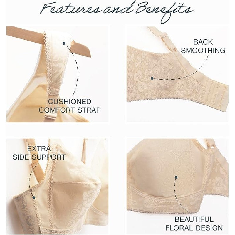 New Playtex Womens Size 38DDD Floral 18 Hour Smoothing Unlined Wireless Bra