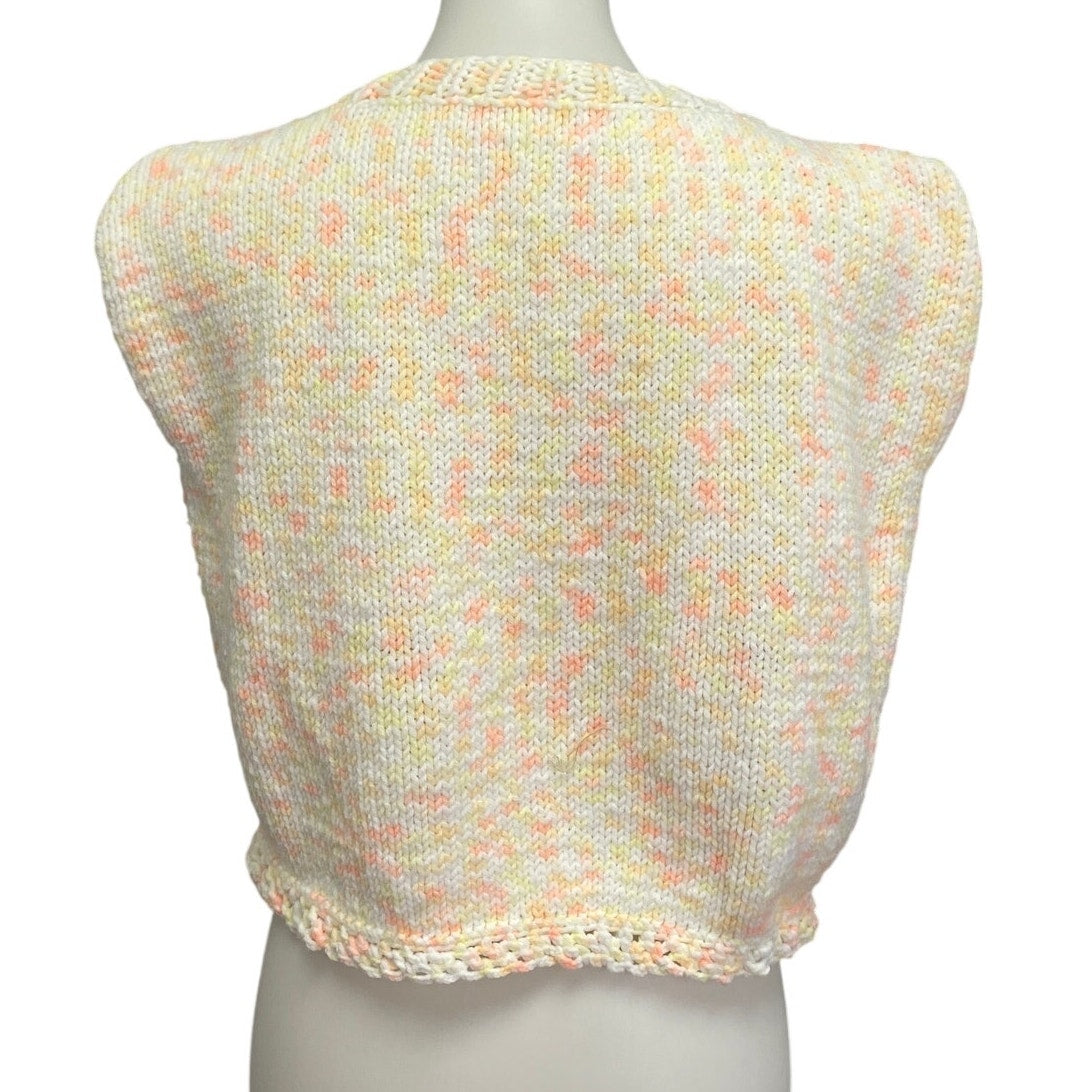 Handmade Knit Womens Large Sleeveless V Neck Cropped Pullover Sweater