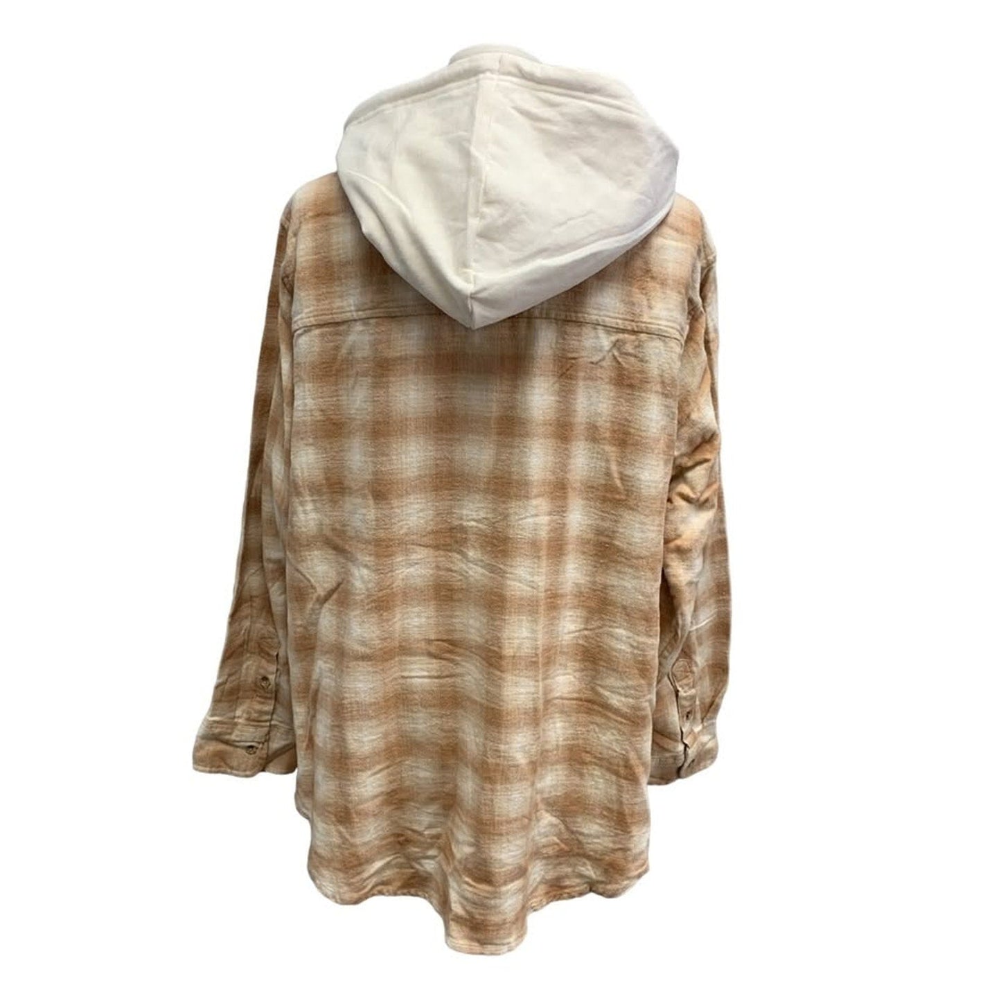 New Hand Printed Womens Large Blue Jay Bird Plaid Flannel Long Sleeve Hoodie