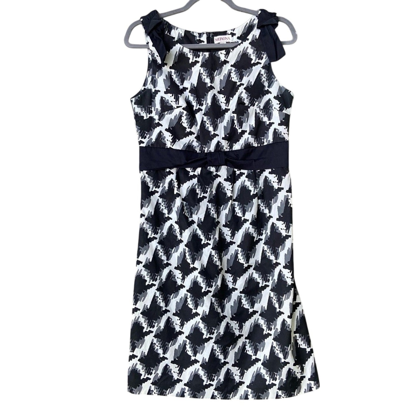 Merona Womens Size 8 Black White Gray Bow Accent Sleeveless Sheath Dress