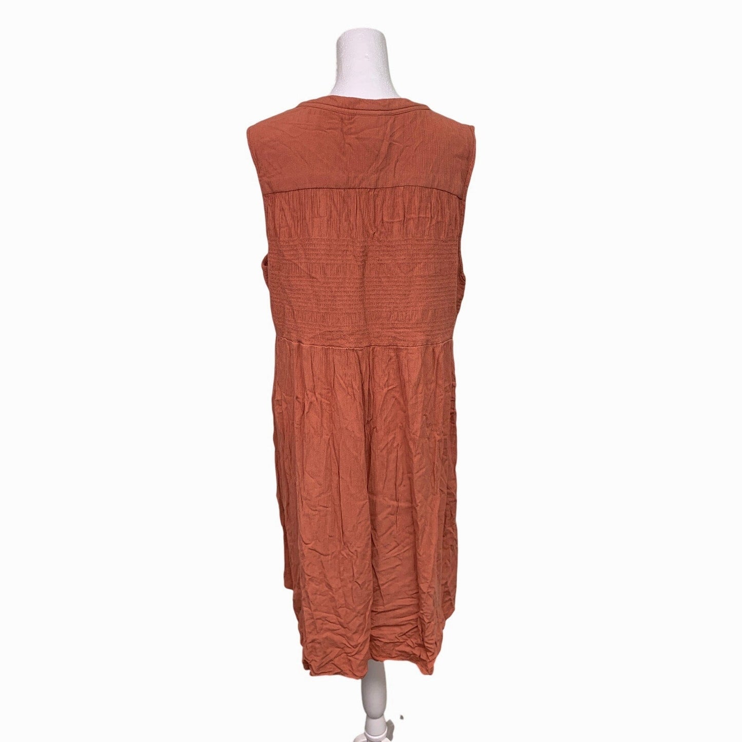 Knox Rose Womens XL 100% Rayon Sleeveless Button Up V Neck Shift Midi Dress