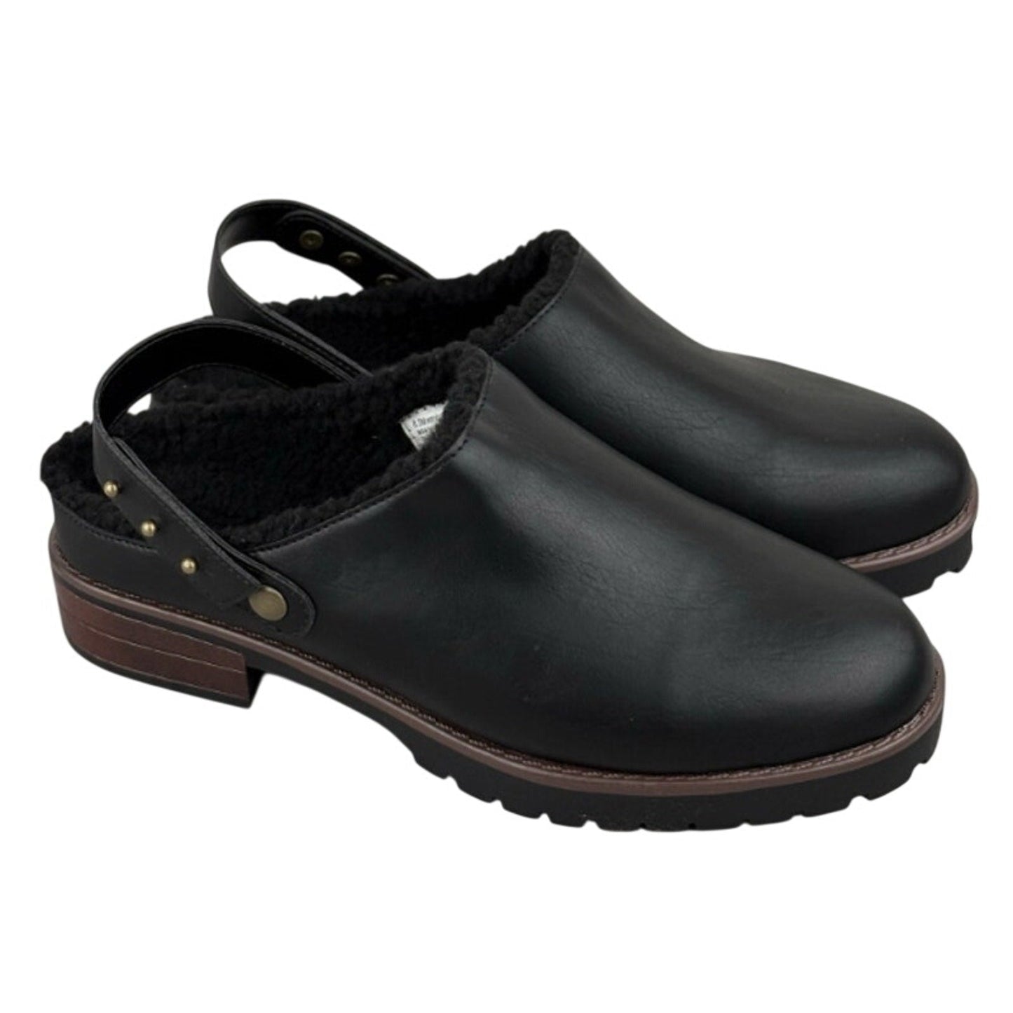 New In Box Kensie Womens Size 7 Black Faux Leather Wrylie Lined Clog Shoes