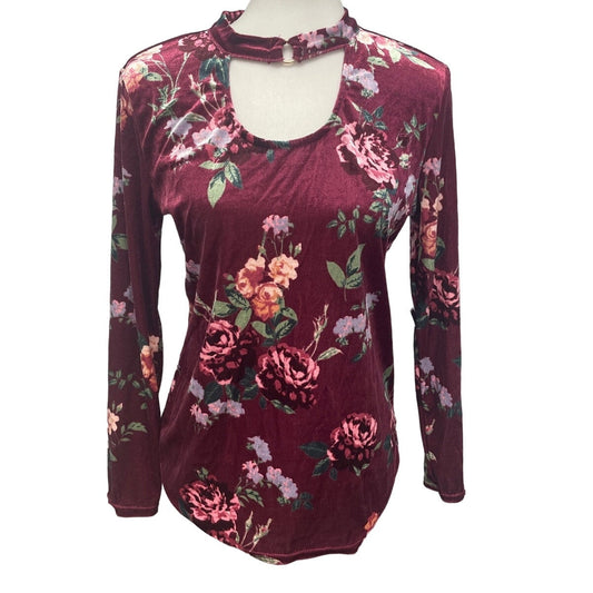 New No Boundaries Juniors Large 11/13 Long Sleeve Velour Soft Floral Blouse