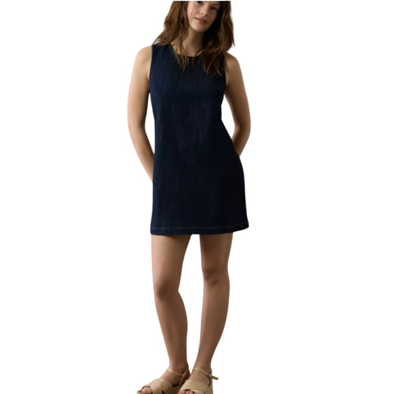 New American Eagle Womens Medium Sleeveless Open Back Denim Sheath Dress