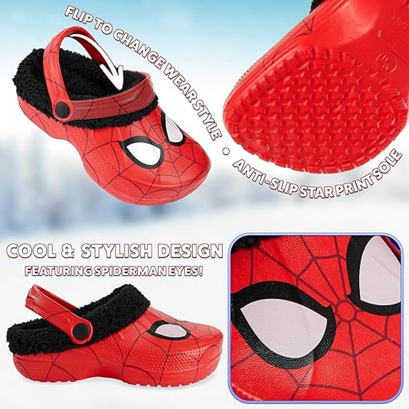 Marvel Spiderman Boys Size 3 Winter Clogs Fleece Lined Sandals House Shoes
