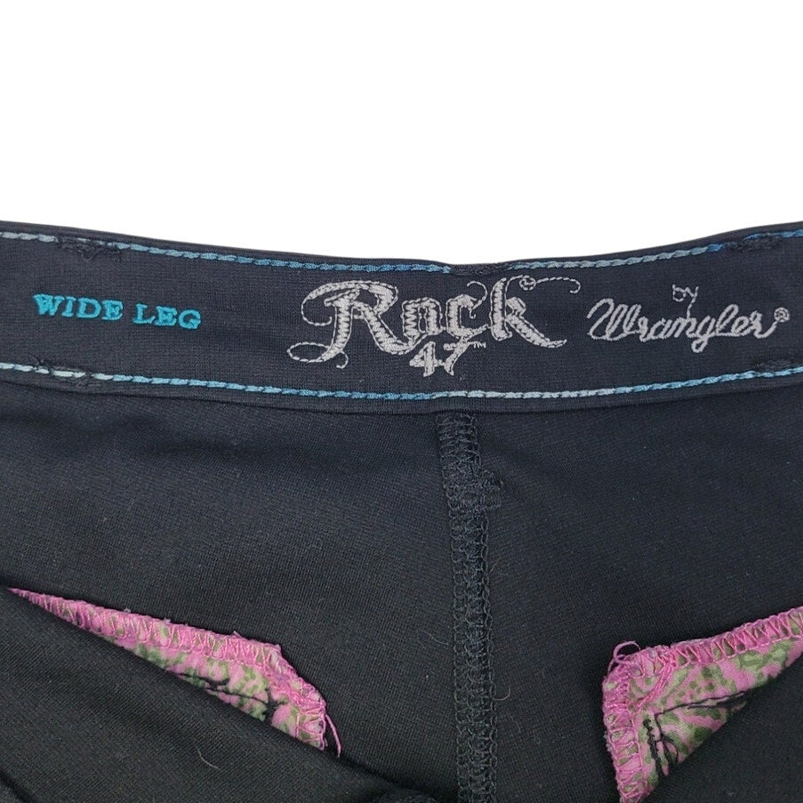 Rock 47 Womens 28X34 Black PolyRayon Spandex Wide Leg Flat Front Hemmed Pants