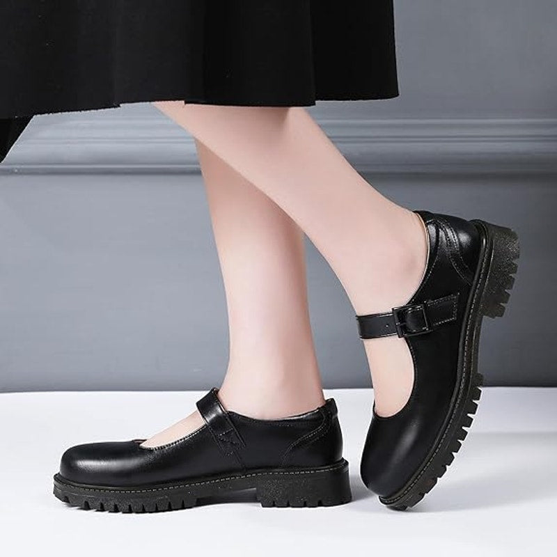New XMM Womens Size 9 Black Faux Leather Platform Mary Jane Buckle Strap Shoes