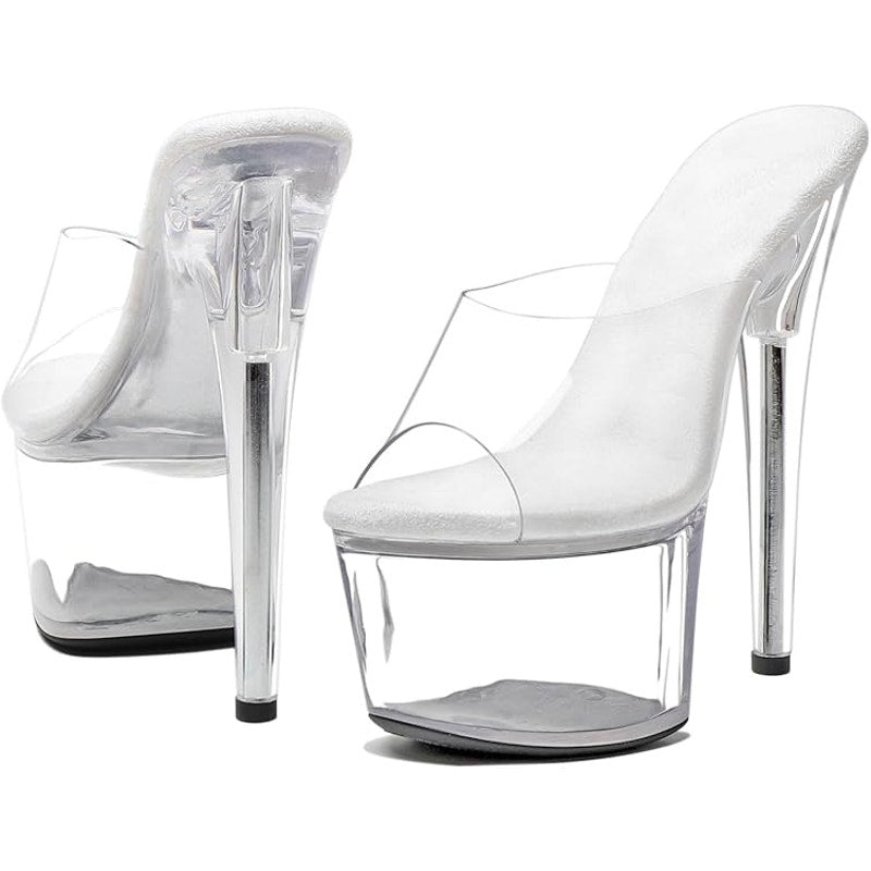 New Womens Size 9 Clear 7" Platform Heel Open Toe Slide On High Heels Shoes