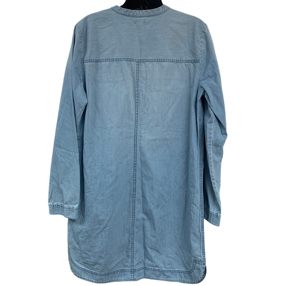 J Crew Womens Medium 100% Cotton Long Sleeve Half Button Midi Denim Shirt Dress