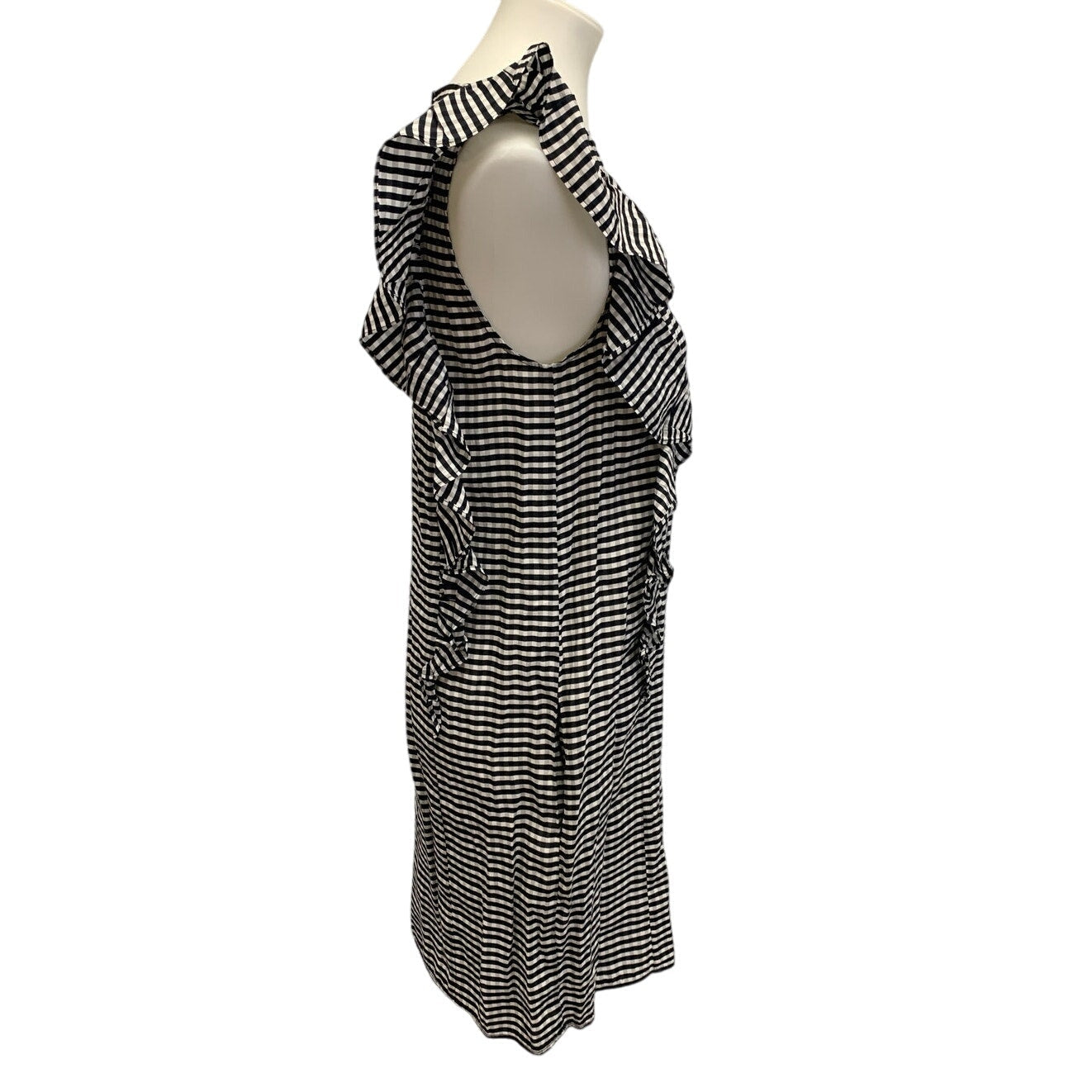 H & M Womens Size 6 Lightweight Gingham Ruffled Shoulder Sleeveless Sheath Dress