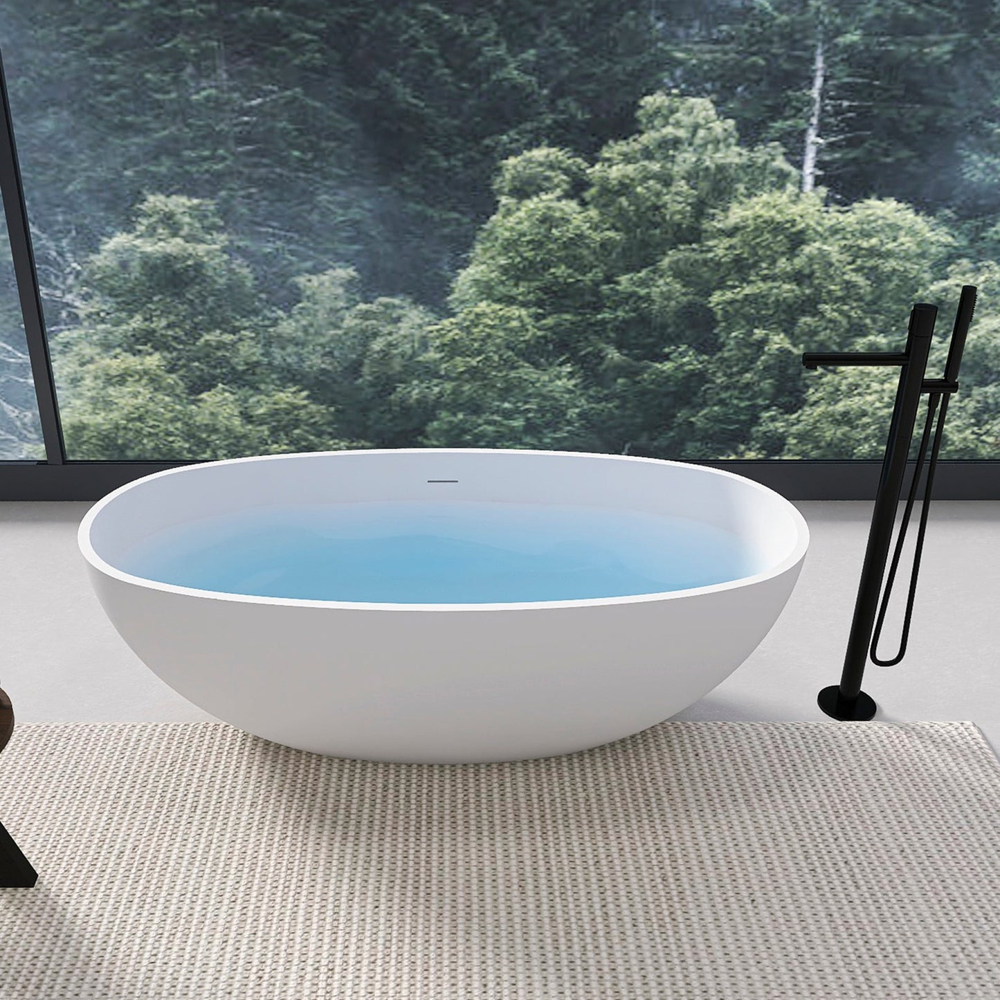 65.2 Inch Freestanding Solid Surface Soaking Bathtub