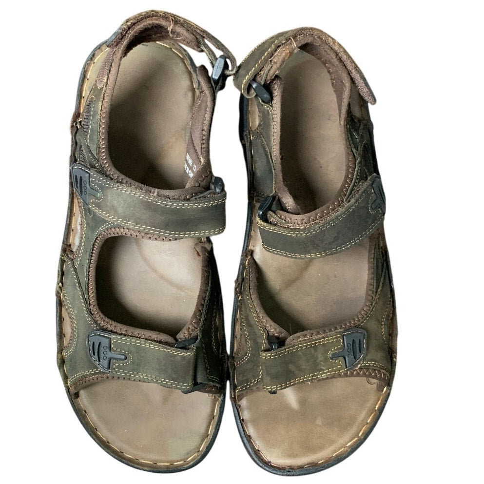 Jousen Mens 13 Brown Sandals Faux Leather Open Toe Hook Loop & Fastener Shoes