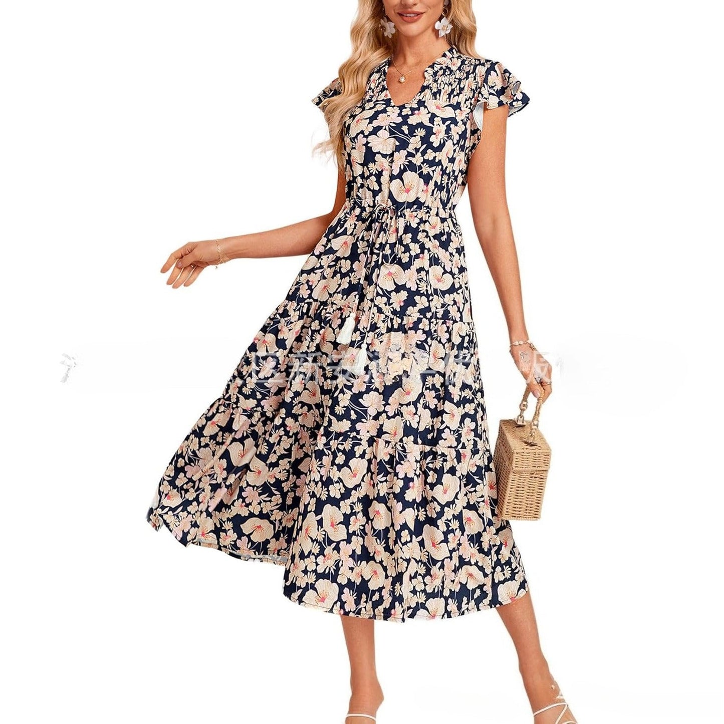 Women's Short Sleeve Fringe Bohemian Vacation Beach Dress