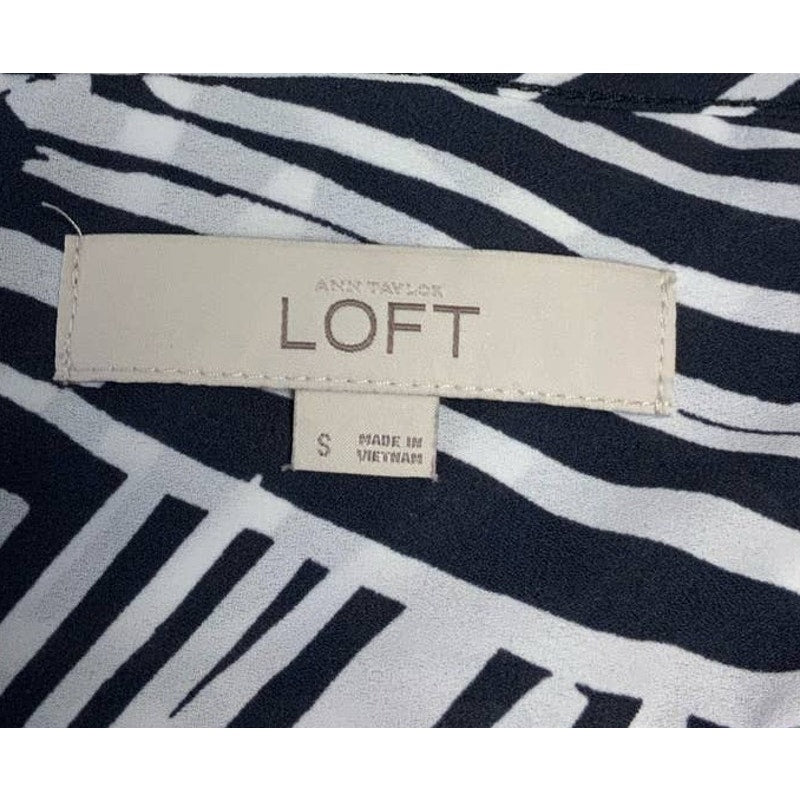 LOFT Womens Small Black White Striped Geometric Print Sleeveless V Neck Tank Top