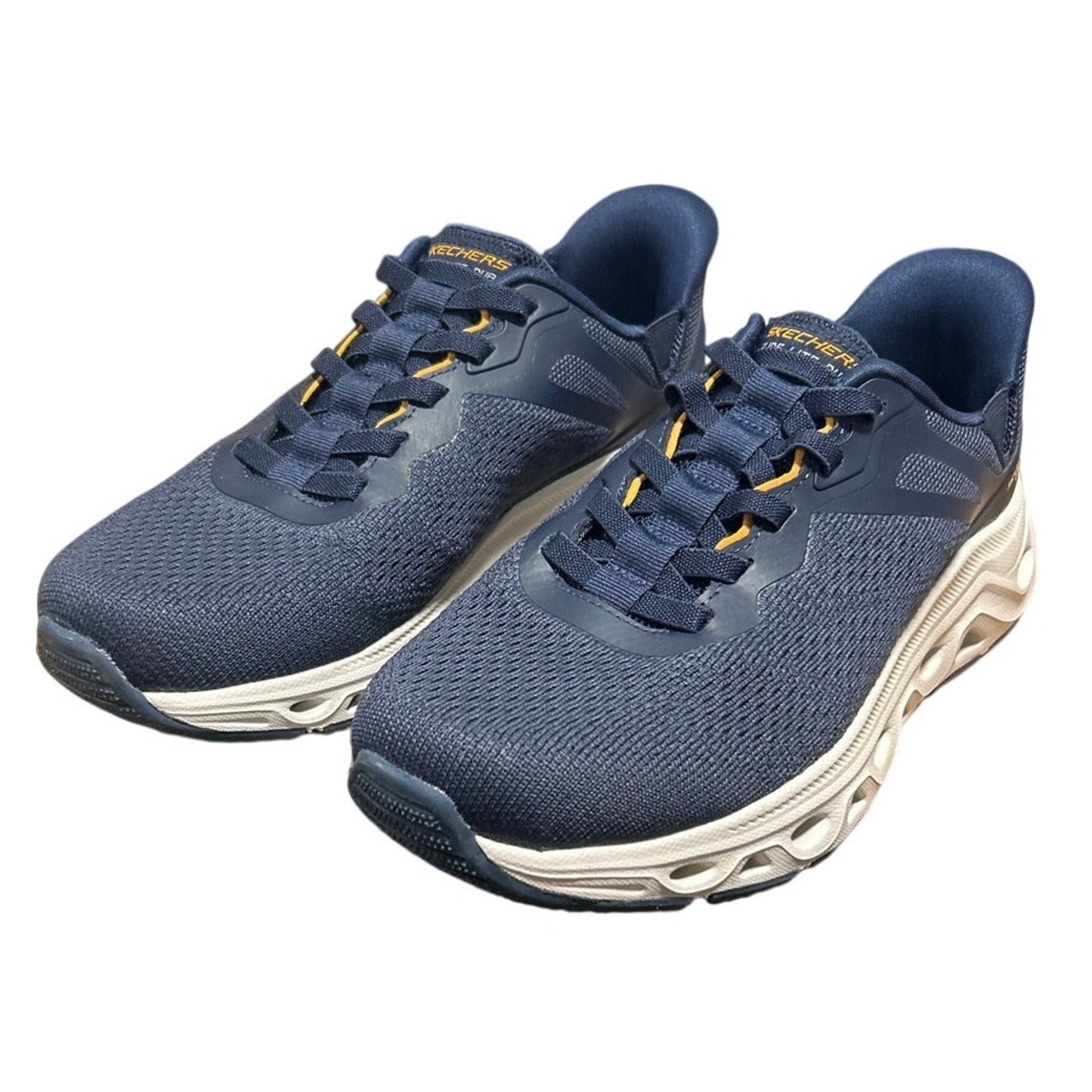 Skechers Men Size 10 Navy Blue Mesh Hands Free Swift Fit Slide On Athletic Shoes