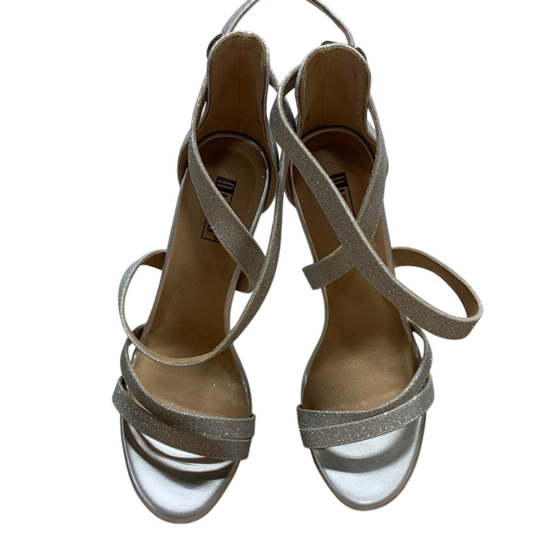 Idifu Womens Size 7.5 Silver Glitter 4" Heels Open Round Toe Ankle Strap Shoes