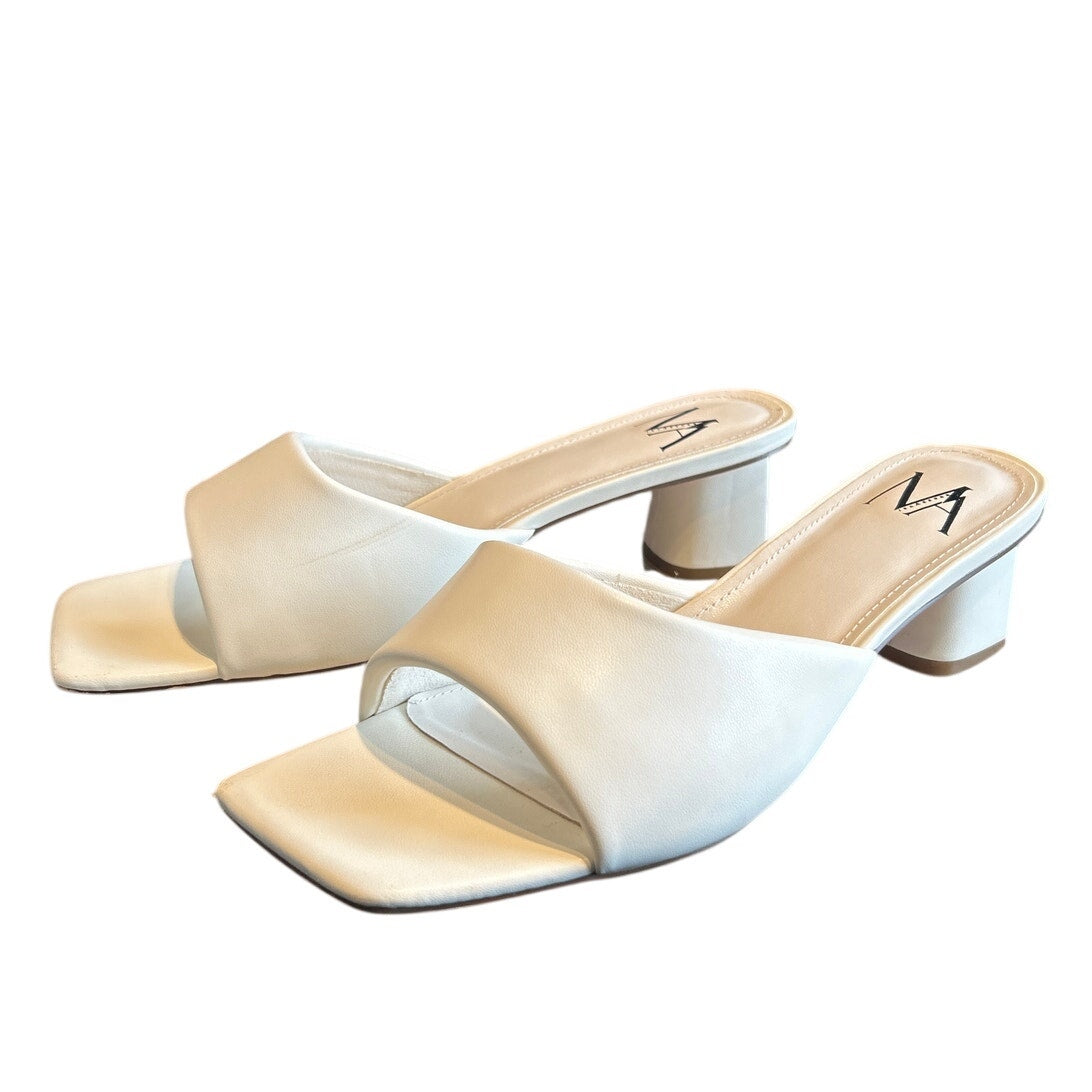 Miraazzurra Womens Size 10 Ivory 2" Heel Slide On Open Square Toe Shoes
