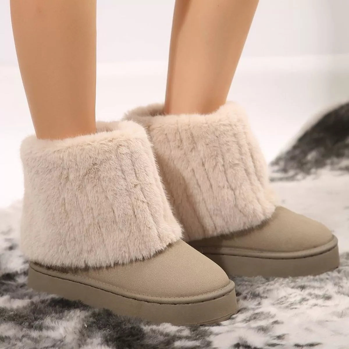 Fuzzy Round Toe Platform Boots