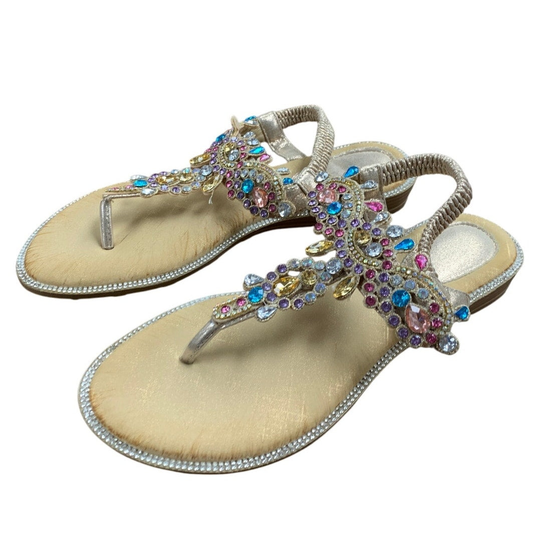 Icker Womens Size 9.5 Rose Gold Rhinestone Sandals Open Round Toe Shoes