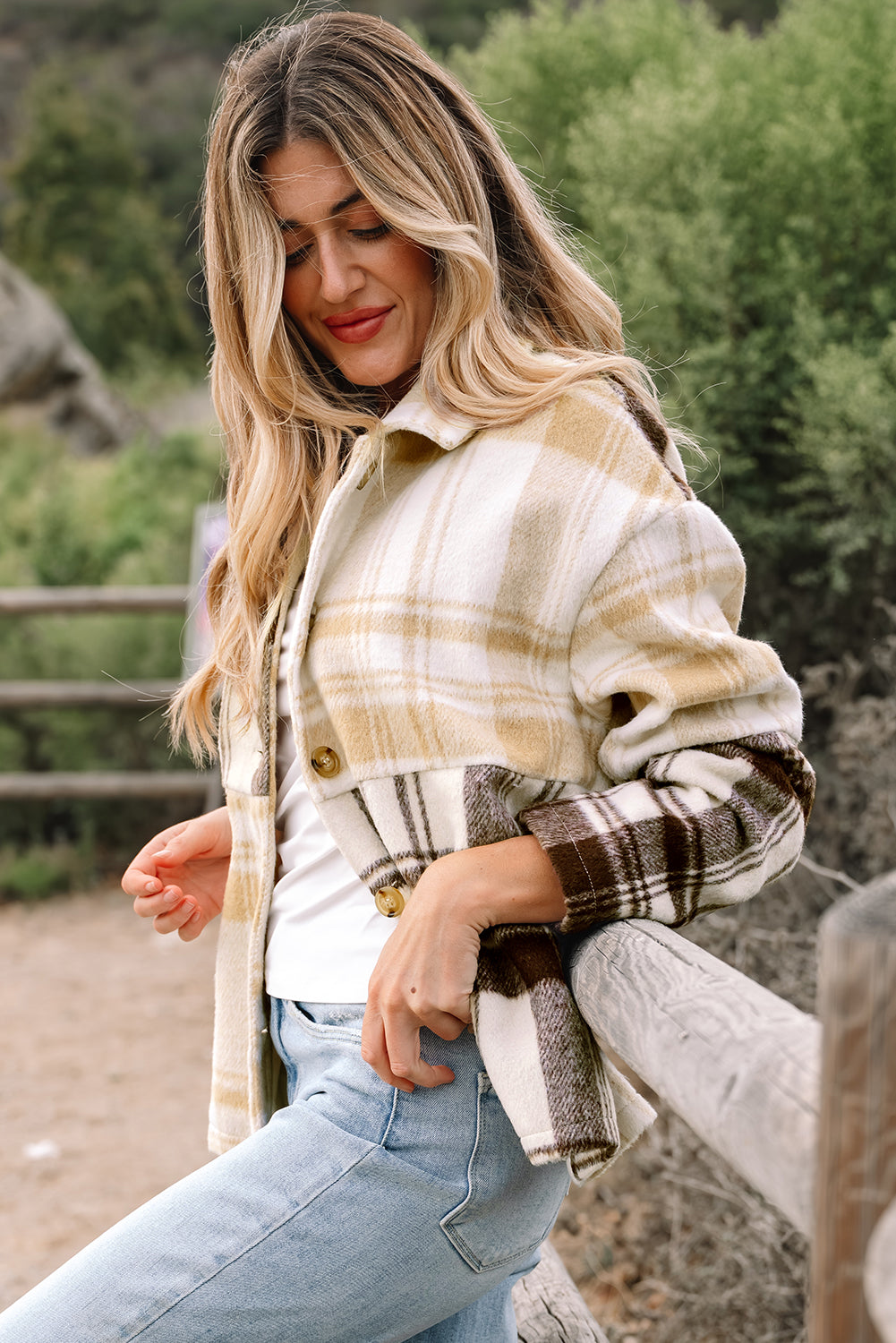 Julinique Plaid Patchwork Side Shacket-2