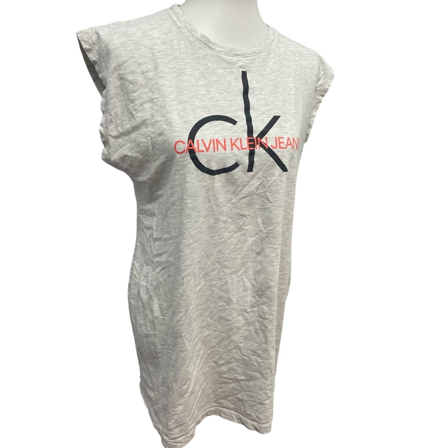 Calvin Klein Jeans Mens Large Gray Sleeveless Cotton Blend Tee Shirt Tank Top