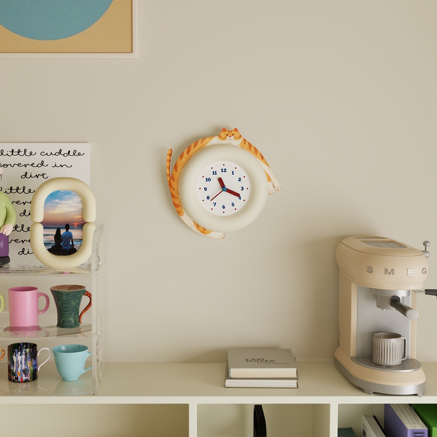 Cute Cat Hug Wall Clock-4