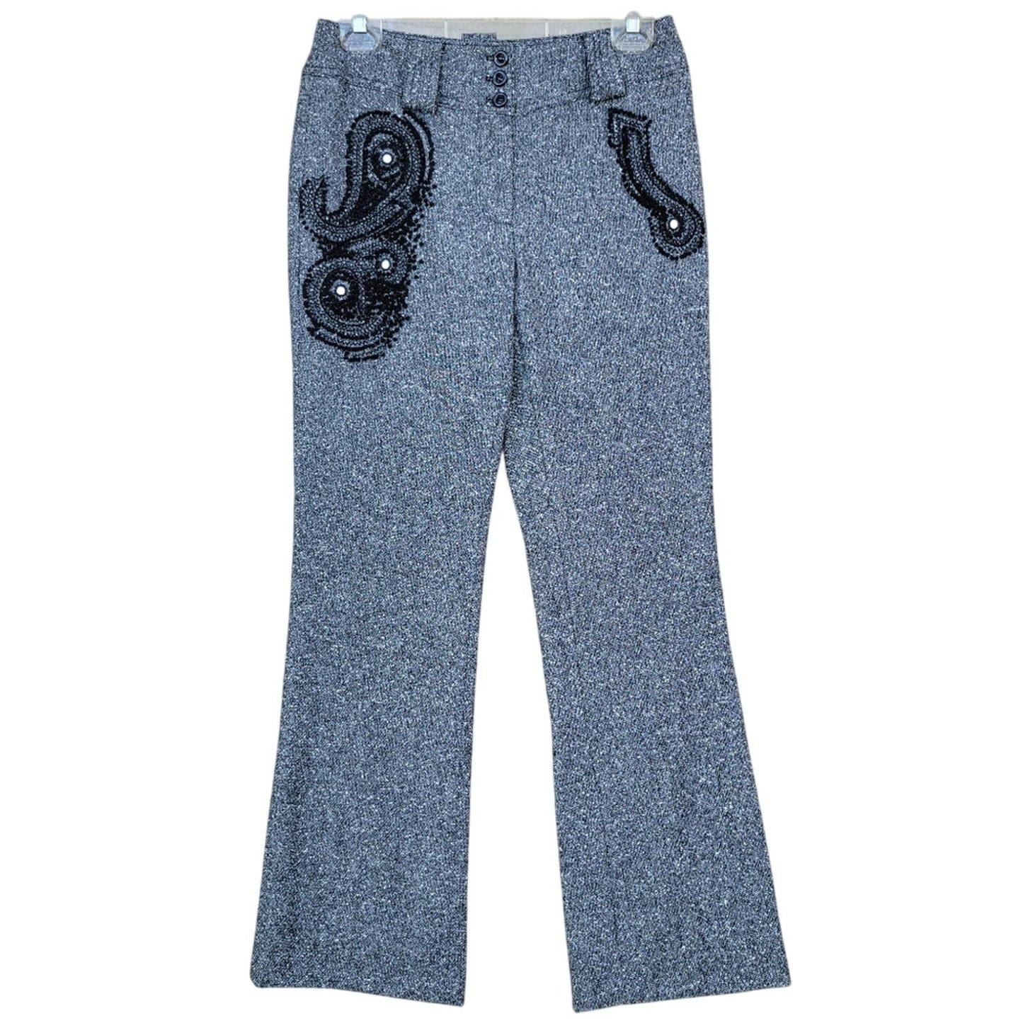 Etcetera Womens Size 0 Gray Black Embroidered Paisley Wool Blend Dress Pants