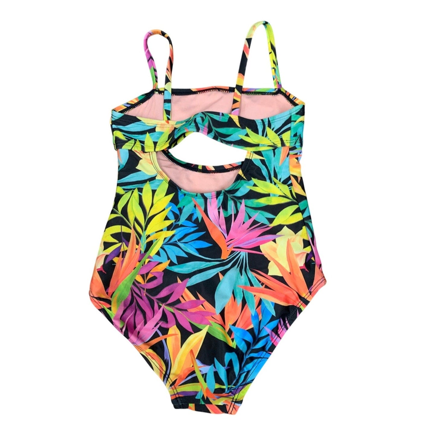 New Art Class Girls XS (4/5) Keyhole Front Open Back Tropical 1PC Swimsuit