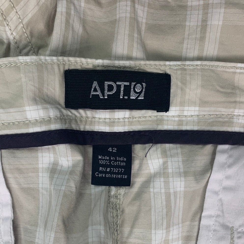 Apt 9 Mens Size 42 100% Cotton Beige Brown Plaid Multi Pocket Bermuda Shorts