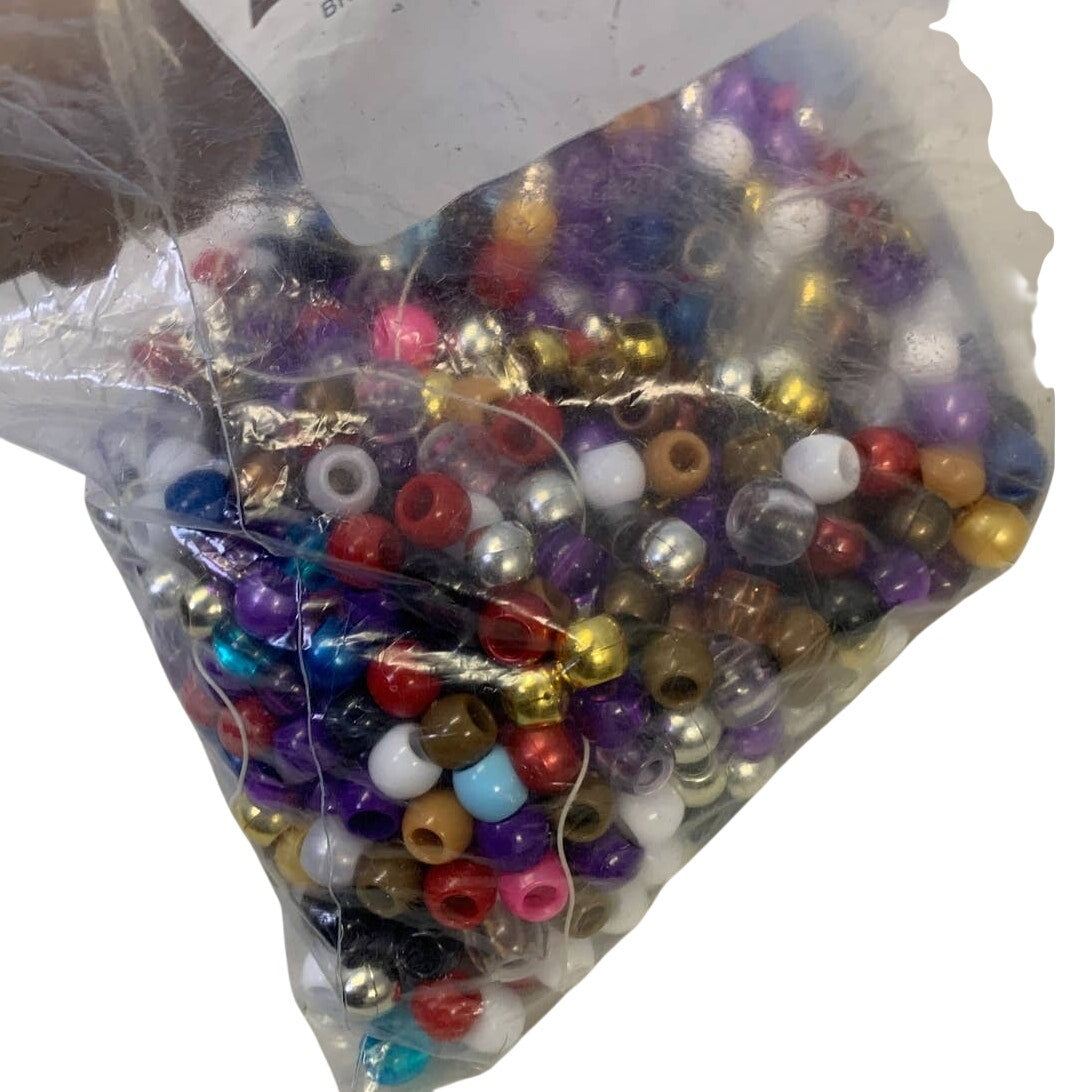 Almost 2lbs Shiny Metallic Pony Beads Craft Supplies w Stretch Cord Remnant