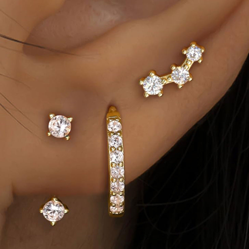 Womens Brass Earrings Set With Silver Needles And Real Gold Plating