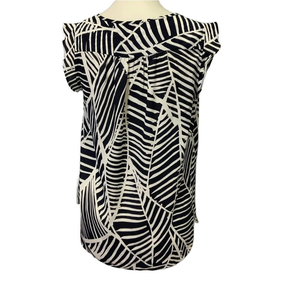 LOFT Womens Small Black White Striped Geometric Print Sleeveless V Neck Tank Top
