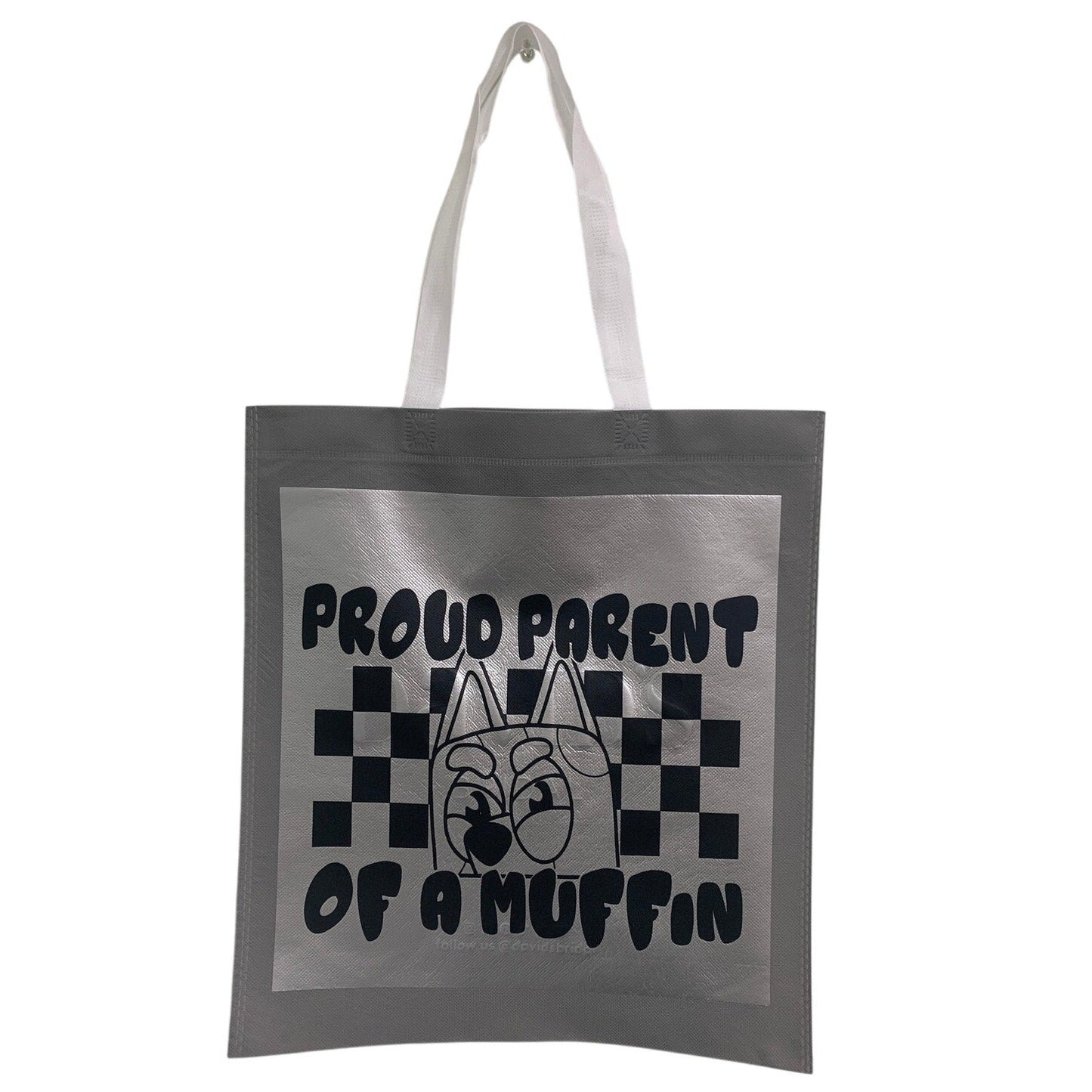 New Upcycled Hand Printed Proud Parent of a Muffin Bluey Mom Shopper Tote Bag