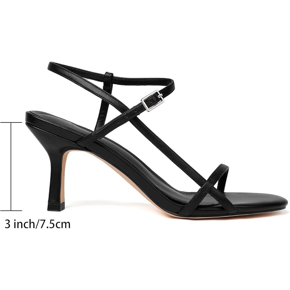Mostrin Womens Size 6 Black 3" Heels Open Round Toe Ankle Strap Strappy Shoes