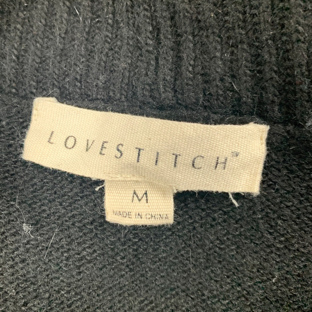 Love Stitch Womens Medium Black Long Sleeve Open Front Knit Cardigan Sweater