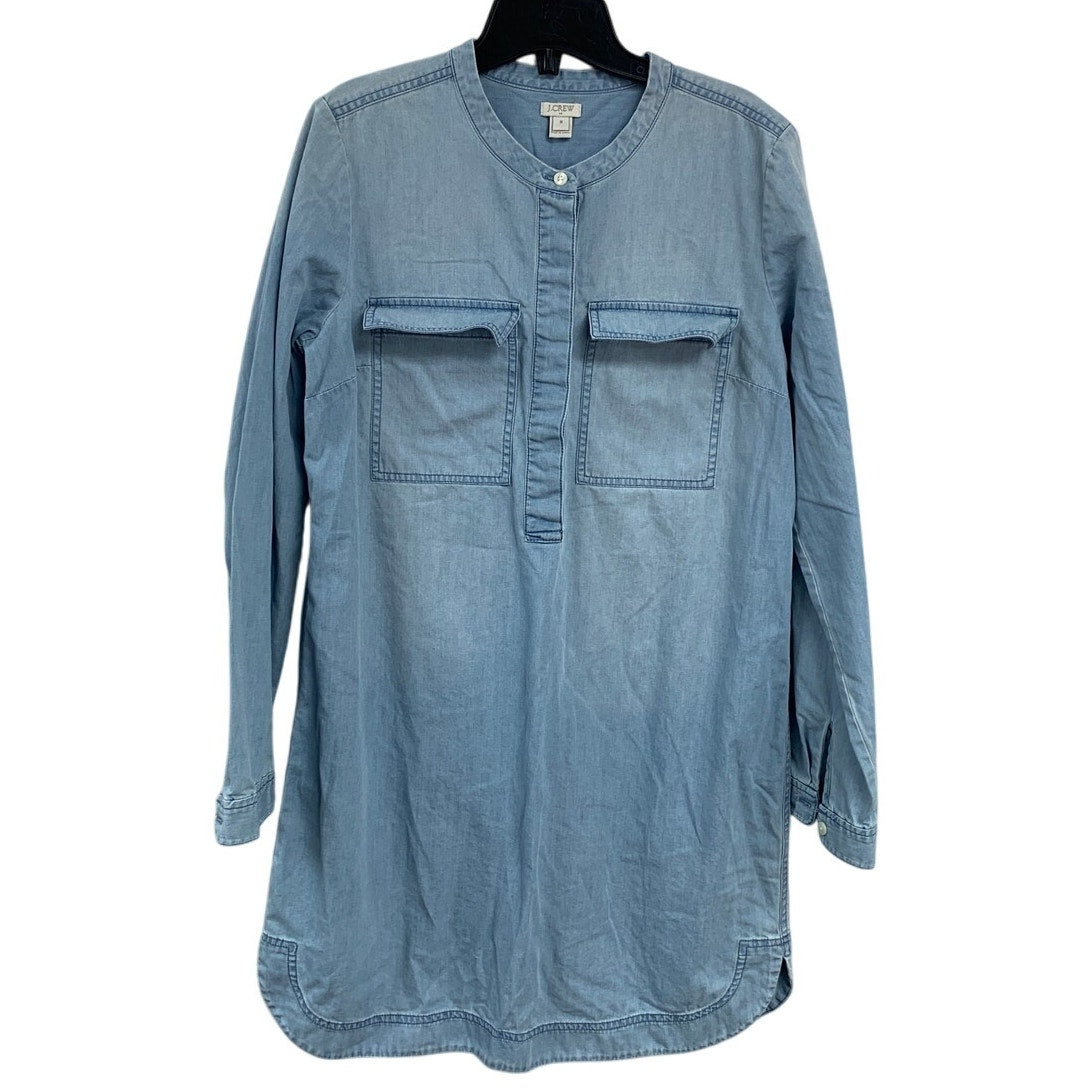 J Crew Womens Medium 100% Cotton Long Sleeve Half Button Midi Denim Shirt Dress