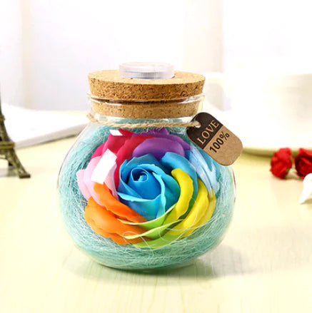 Lucky Star Glass Bottle Soap Flower Night Light with Optional Remote
